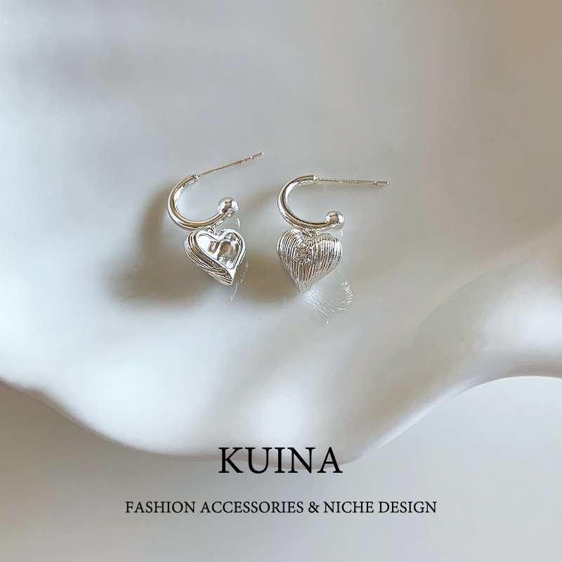 Širdies formos auskarai iš vario, elektroplatiniai, gaivus ir saldus stilius, vasara 2025