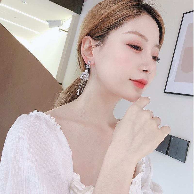 Vario auskarai su 925 sidabro adata, geometrijos vintage varpelio dizainas su karoliukais ir cirkonais