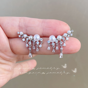 Variniai auskarai, lašinio formos su mikropavé akmenimis, Qingxing prekinis ženklas, moterims, ruduo 2024