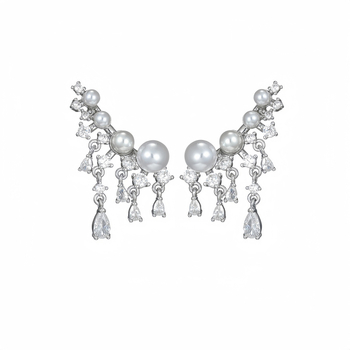 Variniai auskarai, lašinio formos su mikropavé akmenimis, Qingxing prekinis ženklas, moterims, ruduo 2024