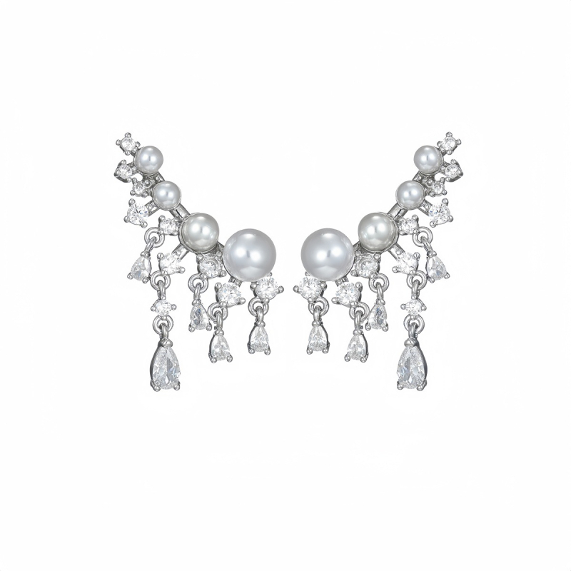 Variniai auskarai, lašinio formos su mikropavé akmenimis, Qingxing prekinis ženklas, moterims, ruduo 2024