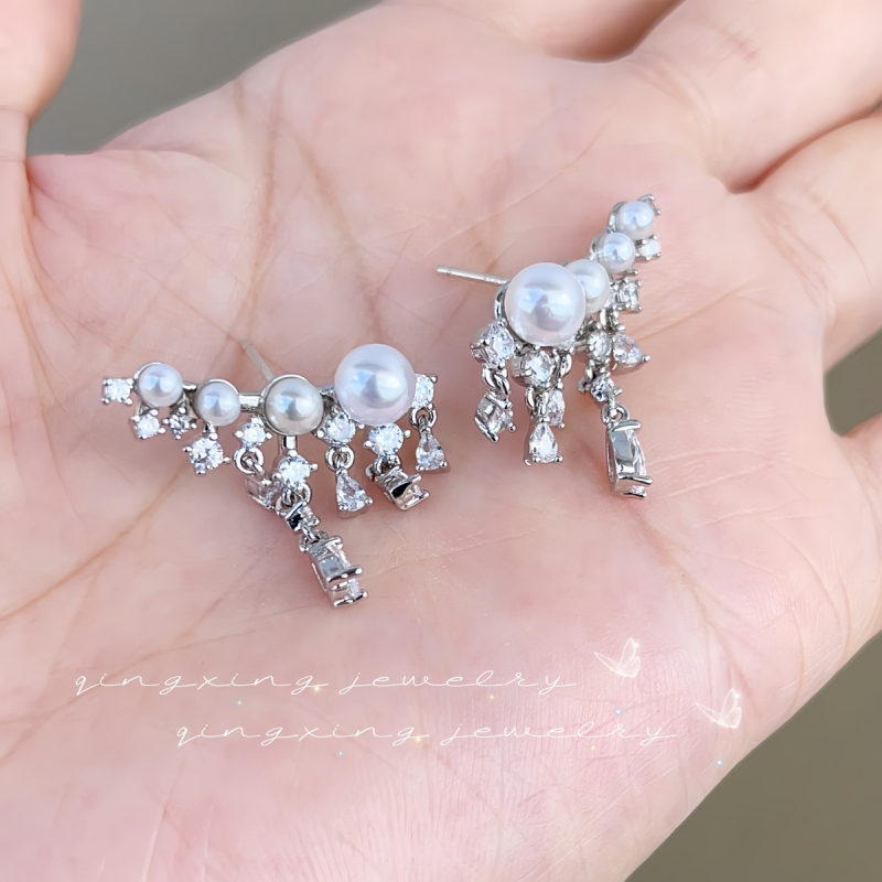 Variniai auskarai, lašinio formos su mikropavé akmenimis, Qingxing prekinis ženklas, moterims, ruduo 2024