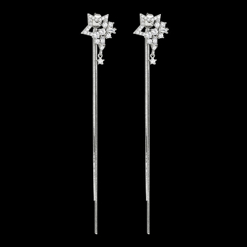 Auskarai su kutelėmis ir žvaigždės motyvu, cirkonas, elektroplatinavimas, Qingxing WE1037, moterims