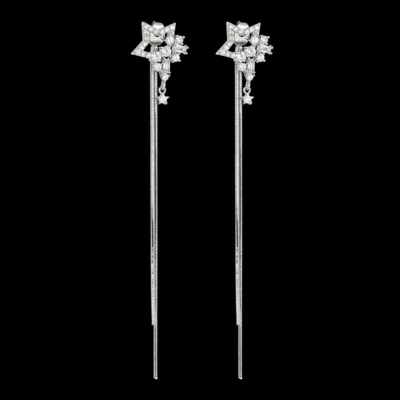 Auskarai su kutelėmis ir žvaigždės motyvu, cirkonas, elektroplatinavimas, Qingxing WE1037, moterims