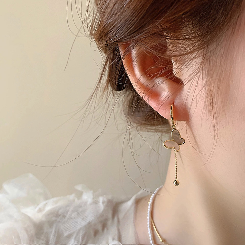 Auskarai - Kriauklių ir drugelių kutų dizainas, 925 sidabras, įkvėptas vabzdžių moterims