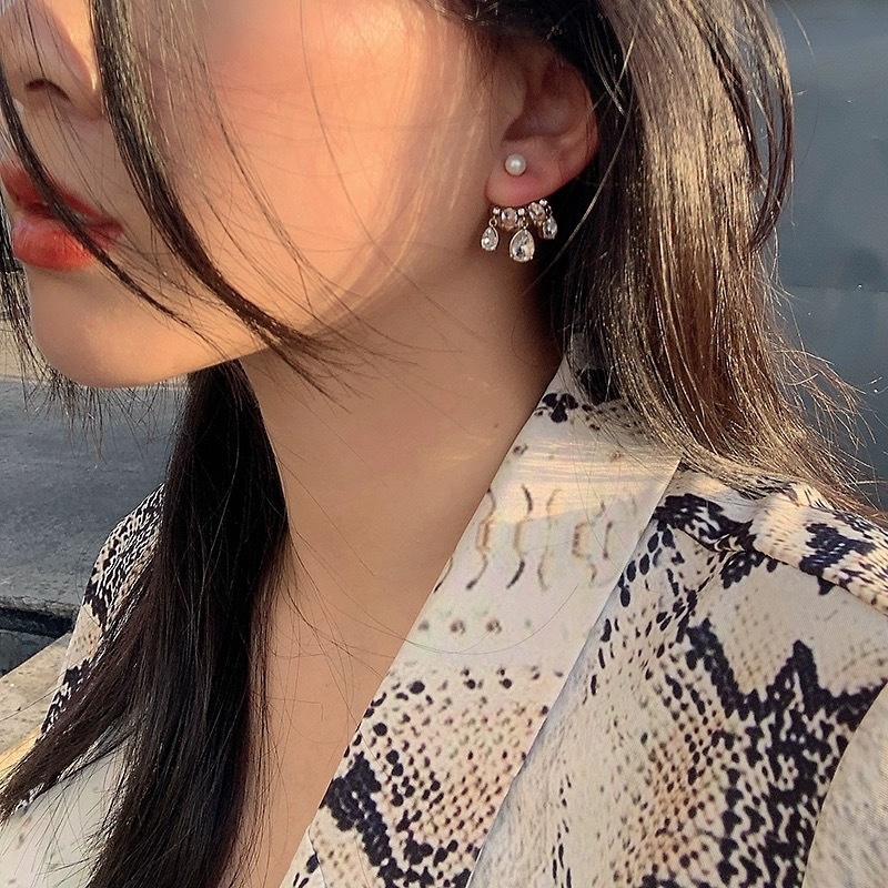 Perlų auskarai, elektroplatinavimas, geometrinis minimalistinis stilius, prekės ženklas Hanjue