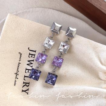 Обеци - Геометрична форма, дълги пискюли, електроплакиран паладий бял, Fat di марка, стил лайт лукс