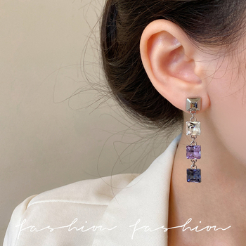 Обеци - Геометрична форма, дълги пискюли, електроплакиран паладий бял, Fat di марка, стил лайт лукс