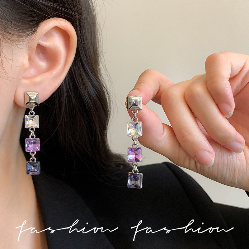 Обеци - Геометрична форма, дълги пискюли, електроплакиран паладий бял, Fat di марка, стил лайт лукс