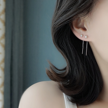 S925 sidabro auskarai su perlomis, ilgasis kutas moterims