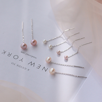 S925 sidabro auskarai su perlomis, ilgasis kutas moterims