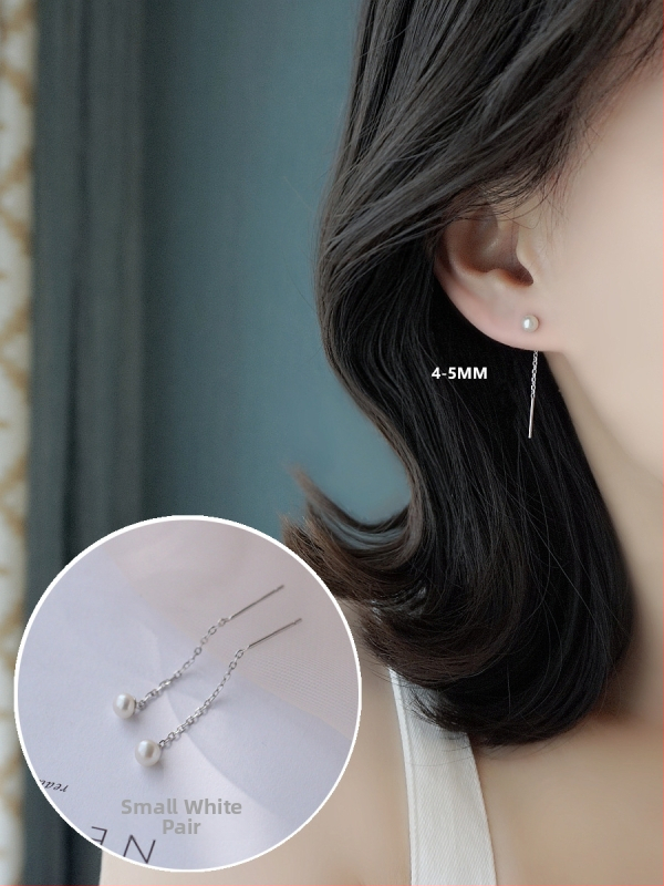 S925 sidabro auskarai su perlomis, ilgasis kutas moterims