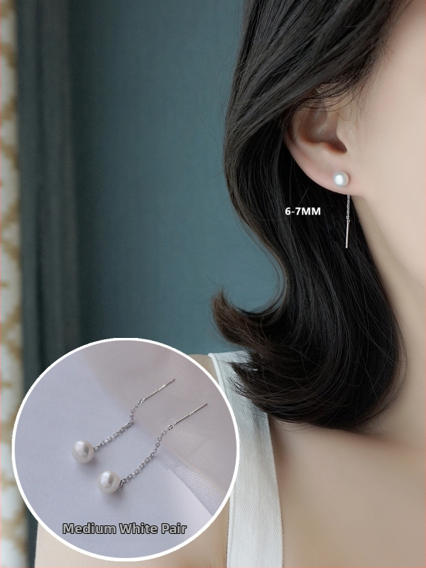 S925 sidabro auskarai su perlomis, ilgasis kutas moterims