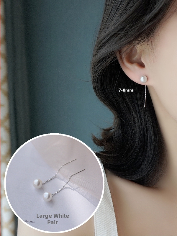 S925 sidabro auskarai su perlomis, ilgasis kutas moterims