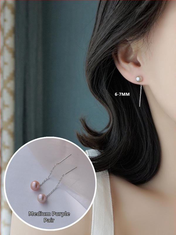 S925 sidabro auskarai su perlomis, ilgasis kutas moterims