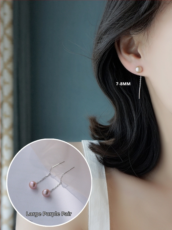 S925 sidabro auskarai su perlomis, ilgasis kutas moterims