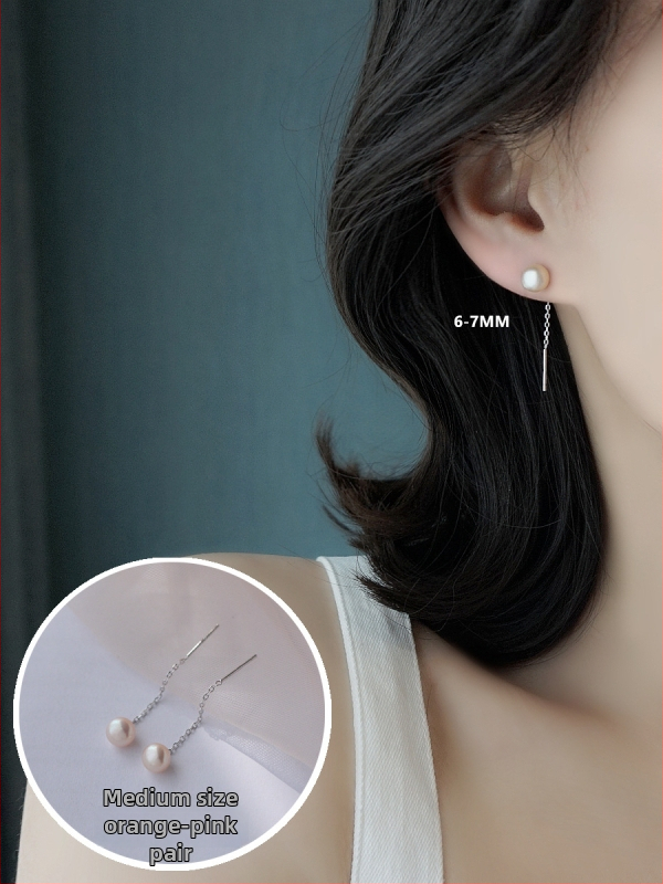 S925 sidabro auskarai su perlomis, ilgasis kutas moterims