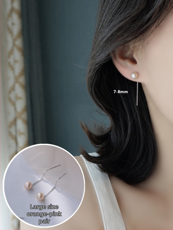 S925 sidabro auskarai su perlomis, ilgasis kutas moterims