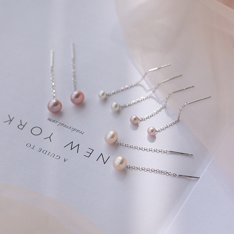 S925 sidabro auskarai su perlomis, ilgasis kutas moterims