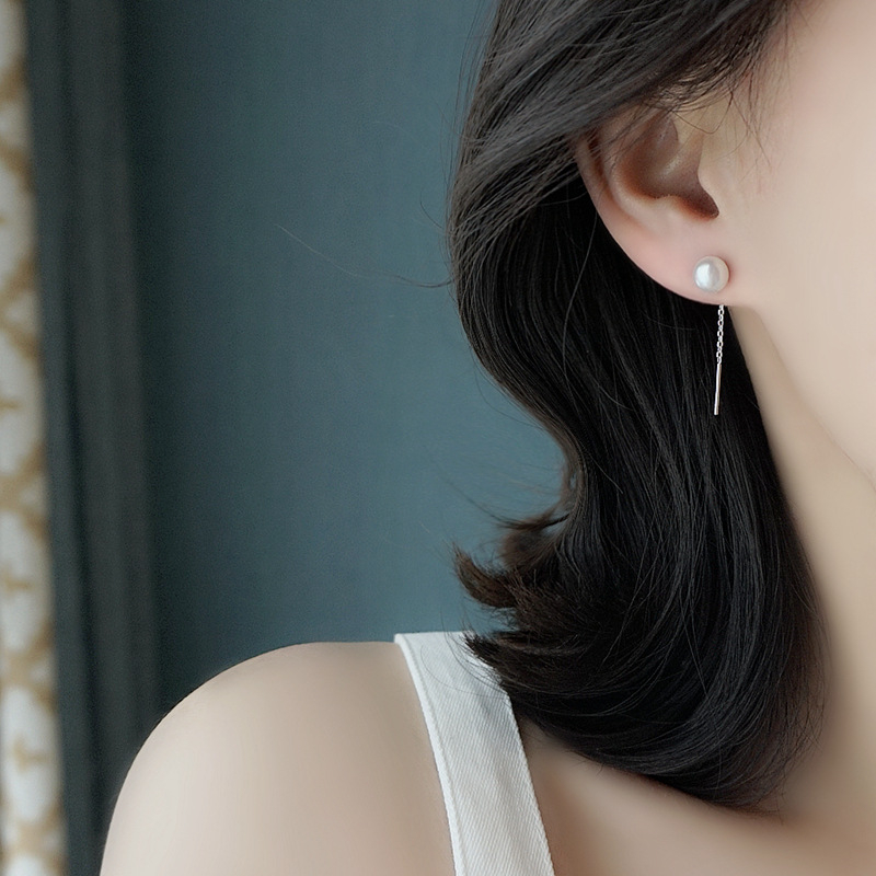 S925 sidabro auskarai su perlomis, ilgasis kutas moterims