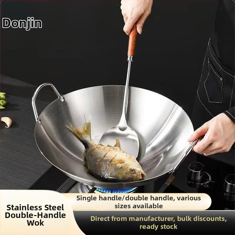 Nerūdijančio plieno wokas, be dengimo, su vienu dugnu, tinkama dujinė viryklė, kinų stilius, pritaikomas modelis 5