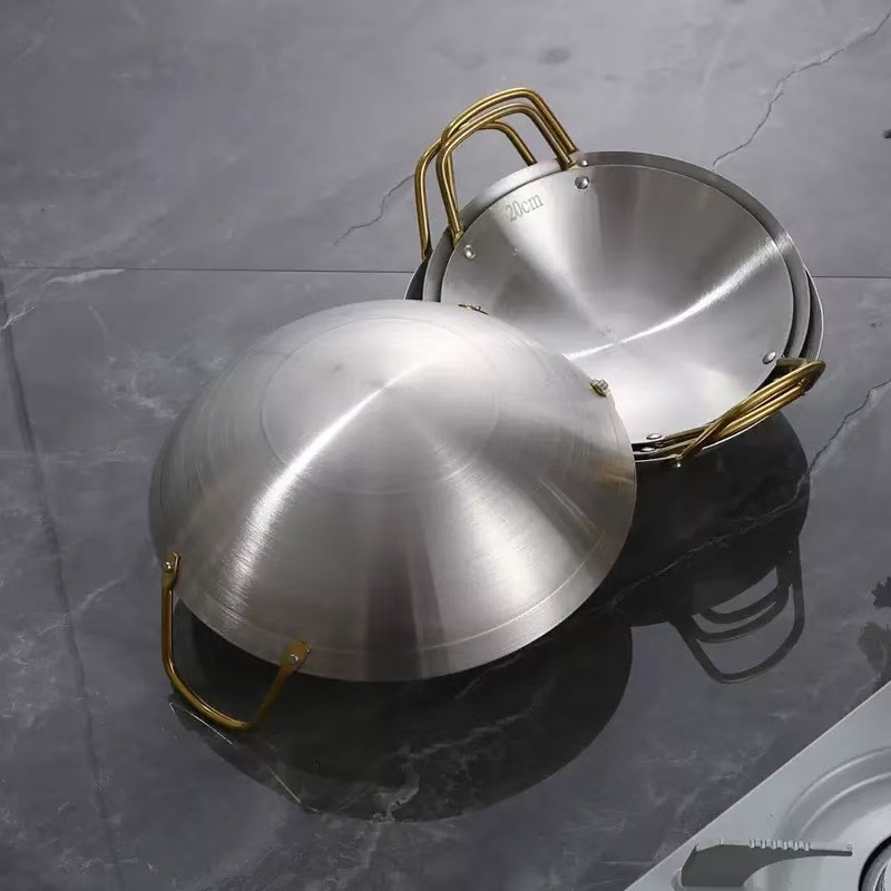 Nerūdijančio plieno wokas, be dengimo, su vienu dugnu, tinkama dujinė viryklė, kinų stilius, pritaikomas modelis 5