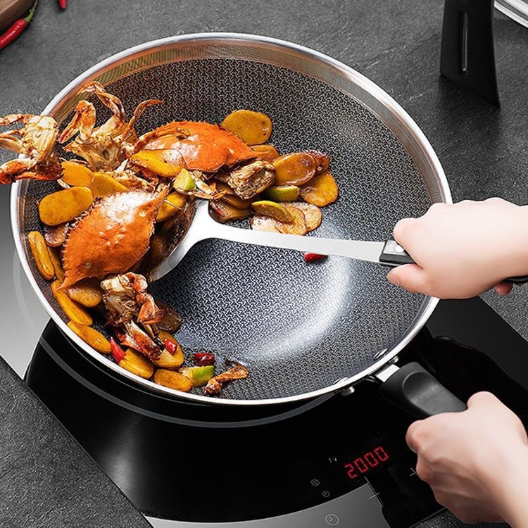 Nerūdijančio plieno wokas su viena rankena, vienu dugnu, stiklo įklijuotu dangčiu