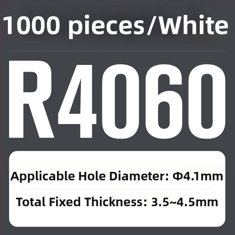 R tipo nailon kniedė su plastiniu išplėtimu ir plastine sagtimi; Medžiaga: Nailonas PA-66; Standartas: Nacionalinis standartas; Skylės tipas: kniedės