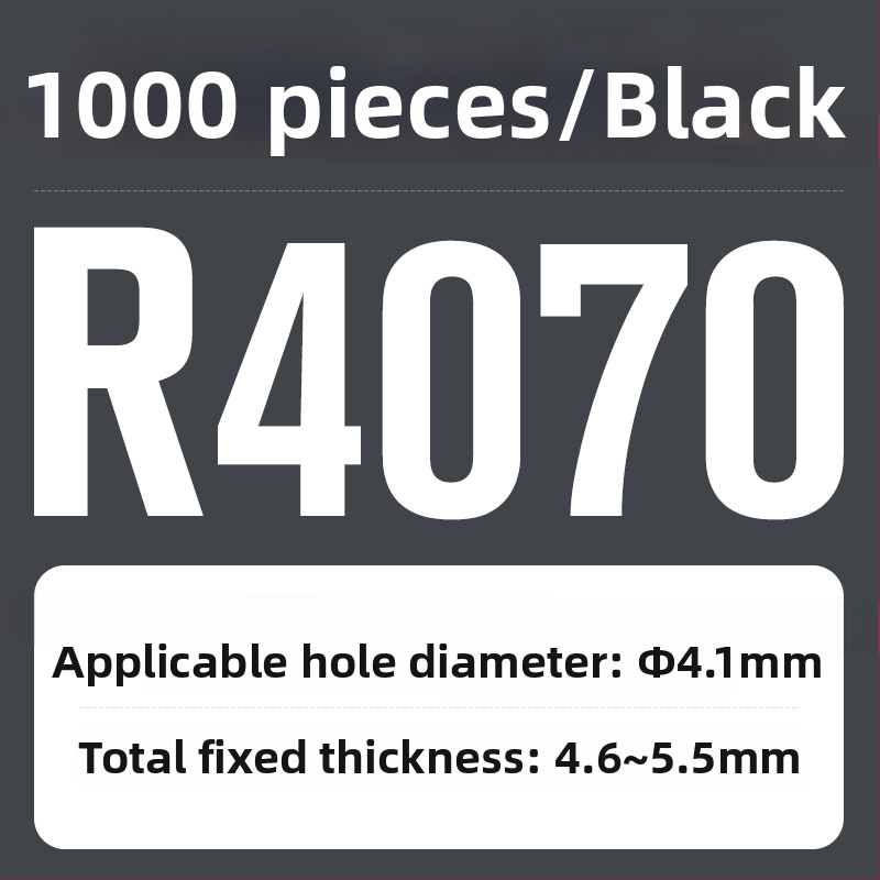 R tipo nailon kniedė su plastiniu išplėtimu ir plastine sagtimi; Medžiaga: Nailonas PA-66; Standartas: Nacionalinis standartas; Skylės tipas: kniedės