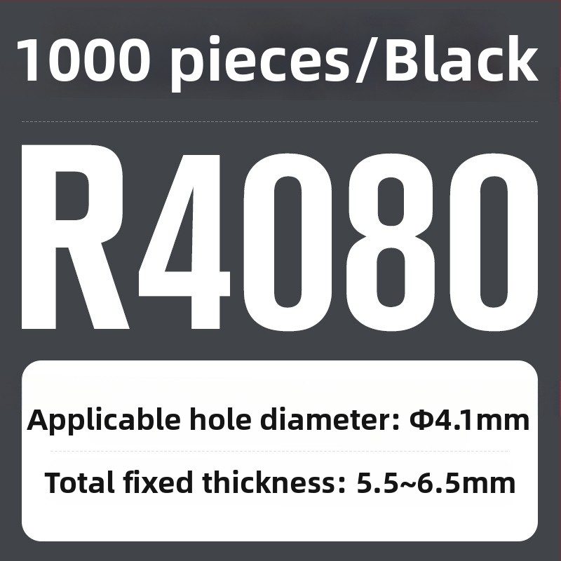 R tipo nailon kniedė su plastiniu išplėtimu ir plastine sagtimi; Medžiaga: Nailonas PA-66; Standartas: Nacionalinis standartas; Skylės tipas: kniedės