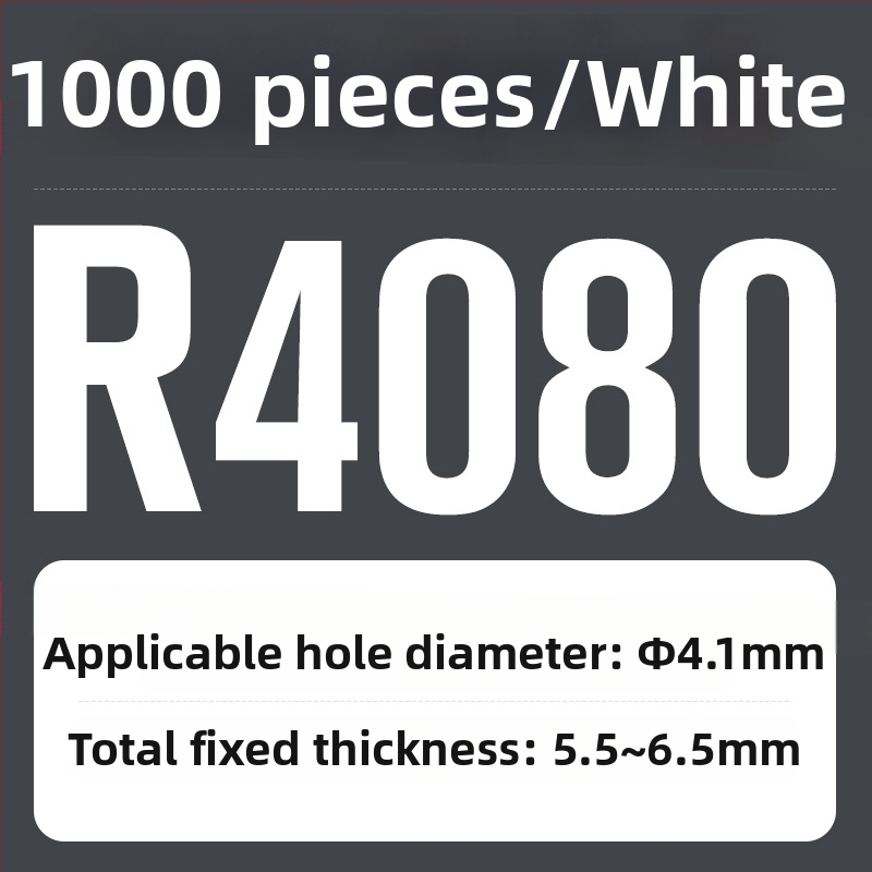 R tipo nailon kniedė su plastiniu išplėtimu ir plastine sagtimi; Medžiaga: Nailonas PA-66; Standartas: Nacionalinis standartas; Skylės tipas: kniedės