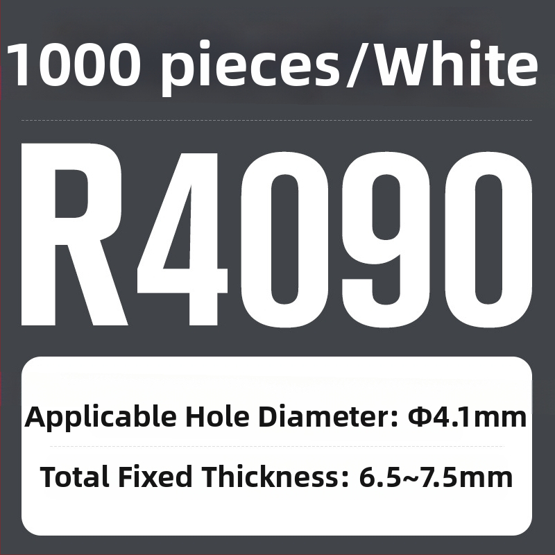 R tipo nailon kniedė su plastiniu išplėtimu ir plastine sagtimi; Medžiaga: Nailonas PA-66; Standartas: Nacionalinis standartas; Skylės tipas: kniedės