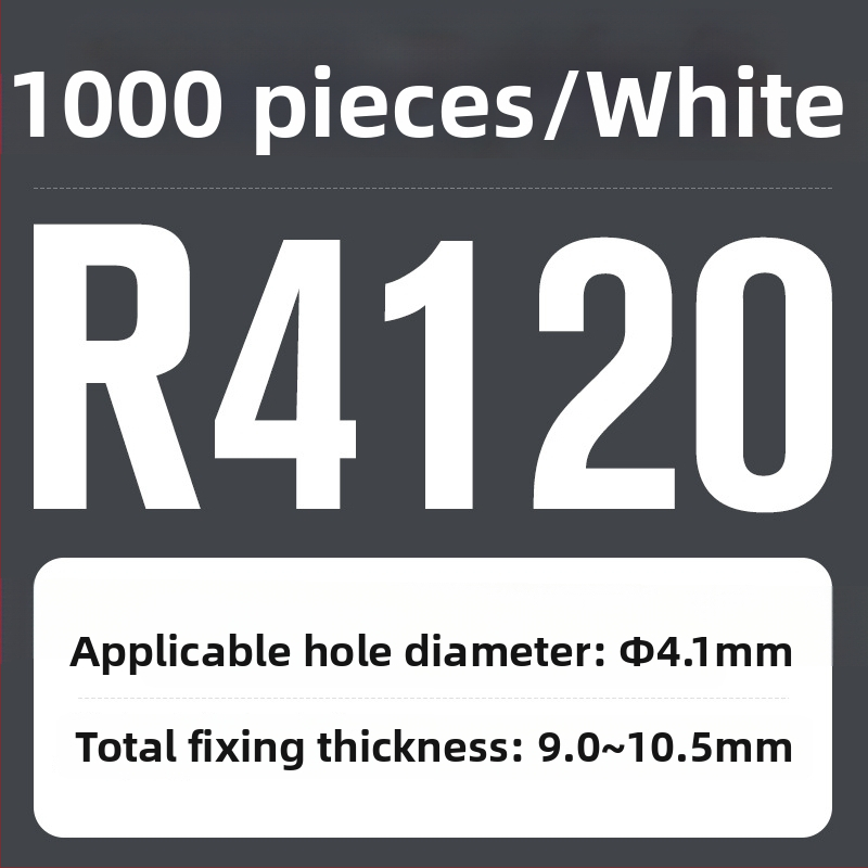 R tipo nailon kniedė su plastiniu išplėtimu ir plastine sagtimi; Medžiaga: Nailonas PA-66; Standartas: Nacionalinis standartas; Skylės tipas: kniedės