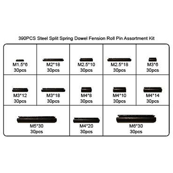 Еластични цилиндрични щифтове - набор, 390 бр., 304 неръждаема стомана, без обработка, опакован в кутия