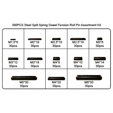 Еластични цилиндрични щифтове - набор, 390 бр., 304 неръждаема стомана, без обработка, опакован в кутия