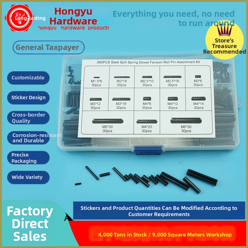 Elastsed silindrilised poldid komplekt, 390 tk, 304 roostevabast terasest, töötlemata, karbis