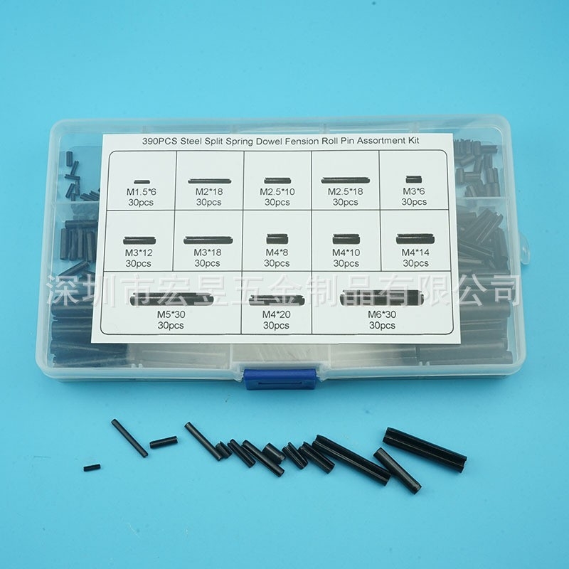 Еластични цилиндрични щифтове - набор, 390 бр., 304 неръждаема стомана, без обработка, опакован в кутия