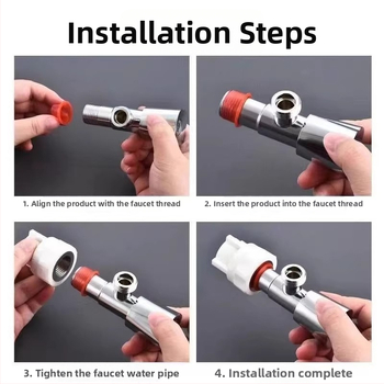 Plastikinis kampinis čiaupas su tarpikliu ir vandens įėjimo vamzdeliu — šiuolaikinio minimalistinio stiliaus