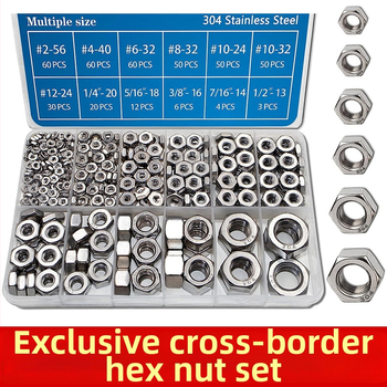 Šešiakampių veržlių rinkinys dėžutėje, 405 vnt, 304 nerūdijantis plienas, DIN 934, A2-70