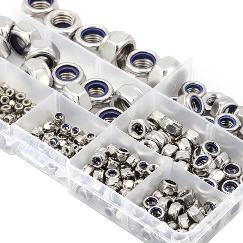 Šešiakampių fiksuojančių veržlių rinkinys iš nerūdijančio plieno 304, DIN 985, Klasė A, Tvirtumas 6.8