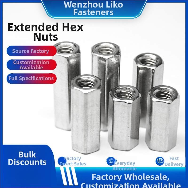 Išplėsta šešiakampė veržlė su sriegine strypo jungtimi, cilindriškai stora, 304 nerūdijantis plienas, DIN934, A2-70, paviršiaus apdaila Wash White, Klasė A/B/C