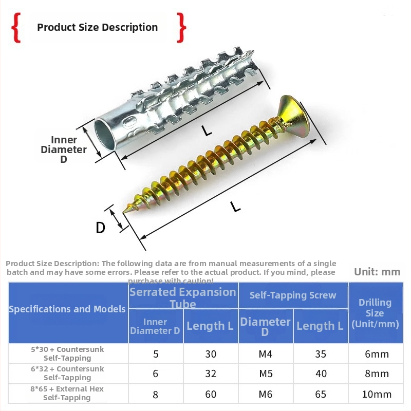 Automātiskā paplašināšanas skrūve ar dzelzs paplašināšanas cauruli, zīmols Neck Strength, pakāpes B un C