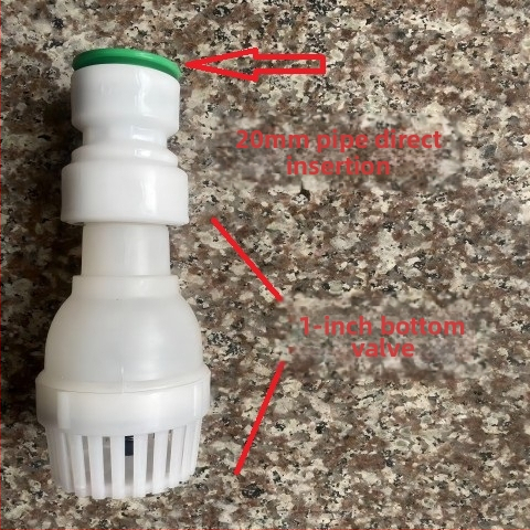 Samočerpajúce vodné čerpadlo s dolným ventilom, plastovým spätným ventilom a filtračným sitom