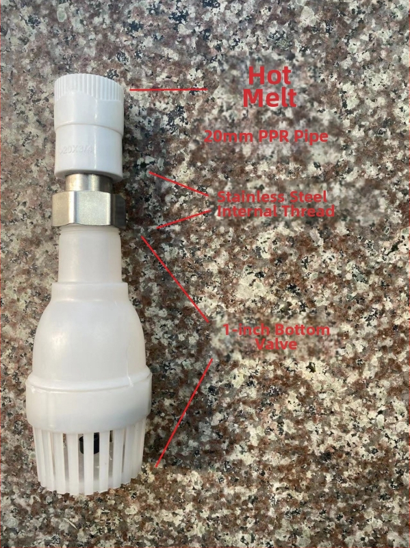 Samočerpajúce vodné čerpadlo s dolným ventilom, plastovým spätným ventilom a filtračným sitom