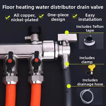 Drenážny ventil pre podlahové vykurovanie, meď, niklované povrchové úpravy, závitová montáž, pre vodu
