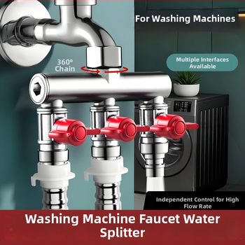 Vstavaný do steny trojcestný guľový ventil s rozdeľovačom pre práčku, zliatina, vypaľovaný povrch, 4-portové pripojenie