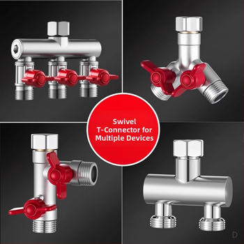 Vstavaný do steny trojcestný guľový ventil s rozdeľovačom pre práčku, zliatina, vypaľovaný povrch, 4-portové pripojenie