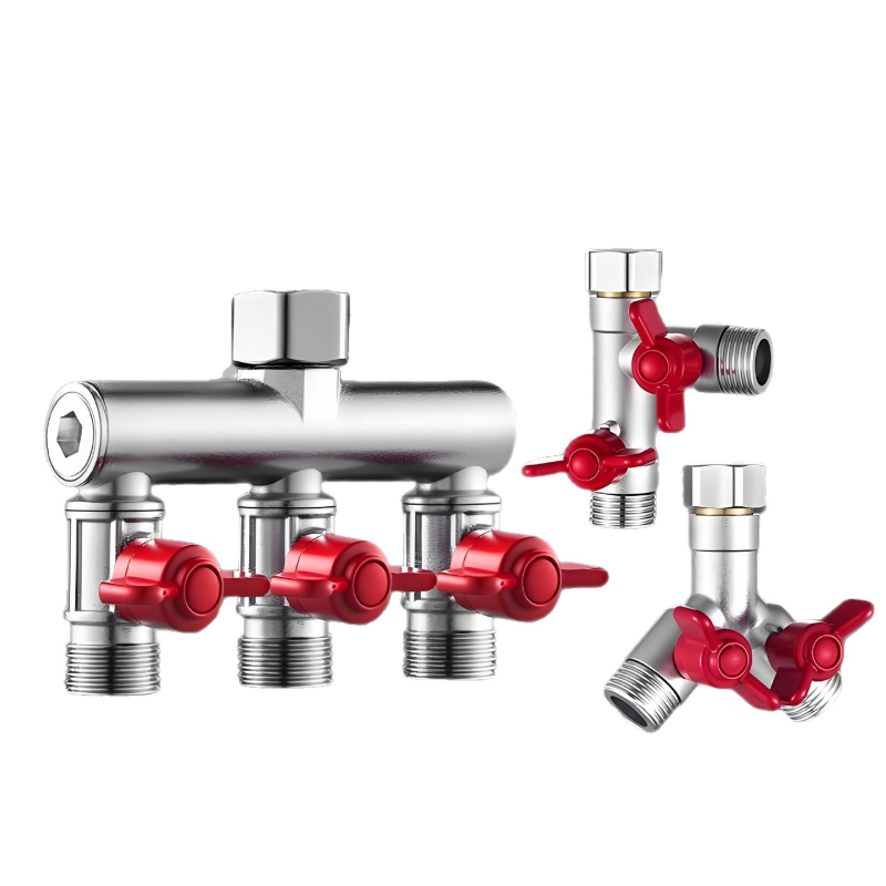 Вграден във стената тройна шарова клапа с разпределител за пералня, сплав, боядисано покритие, 4-портова странична тръба