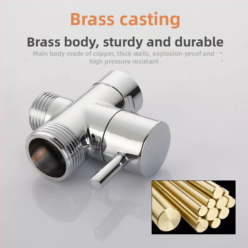 Trojcestný mosadzový odbočovací ventil sprchového kútu pre práčku, mosadzné telo, elektroplatovaný povrch, ručná montáž, pripojenie vody