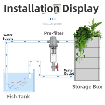 Išplėčiamas akvariumo filtras su 10–200 tinkleliu, nuosėdų kamera ir kamuoliukų vožtuvu (filtravimo medžiaga)